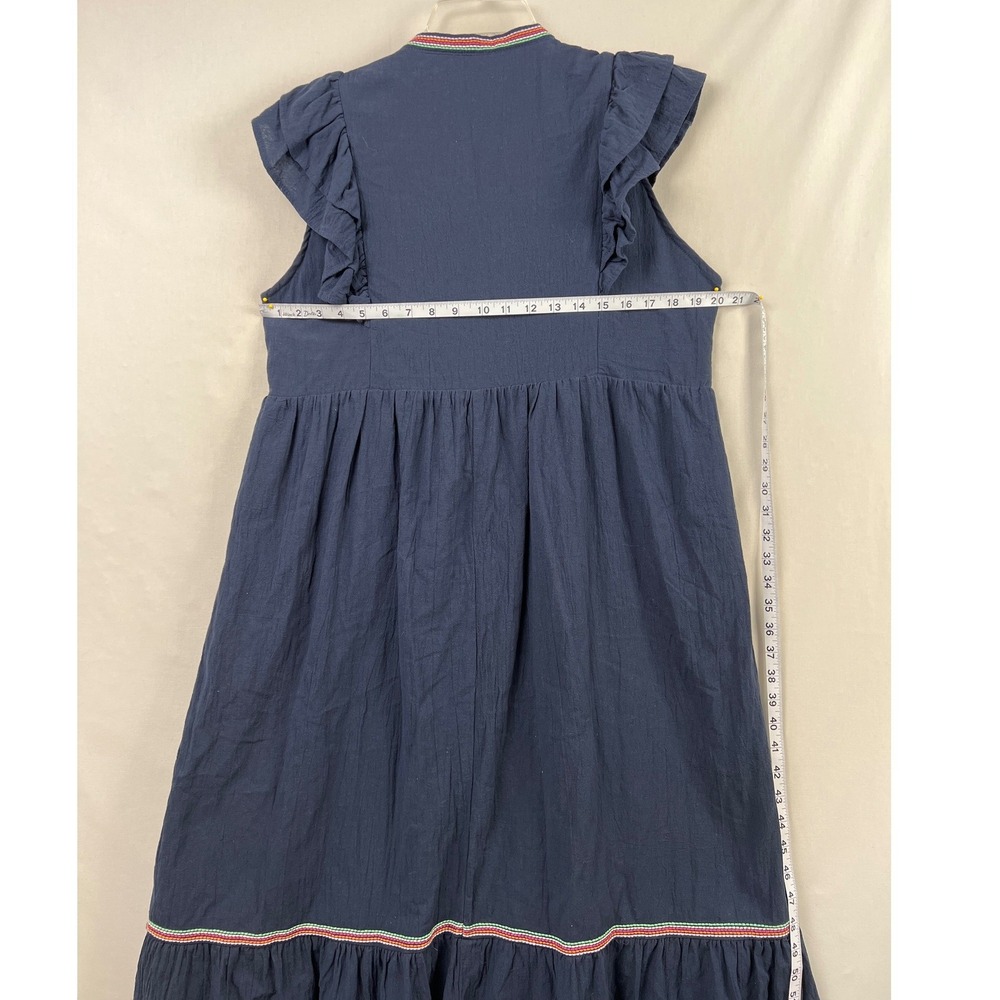Umgee Midi Dress Womens Large Navy Blue Ruffle Sleeve Tiered Embroidered Trim - Picture 6 of 9